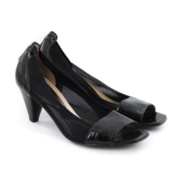 AQUATALIA Black Mesh Leather Open Toe Pumps - Picture 1 of 11